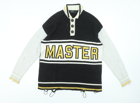 Bershka Women's Black XS Henley Jumper with College Graphic