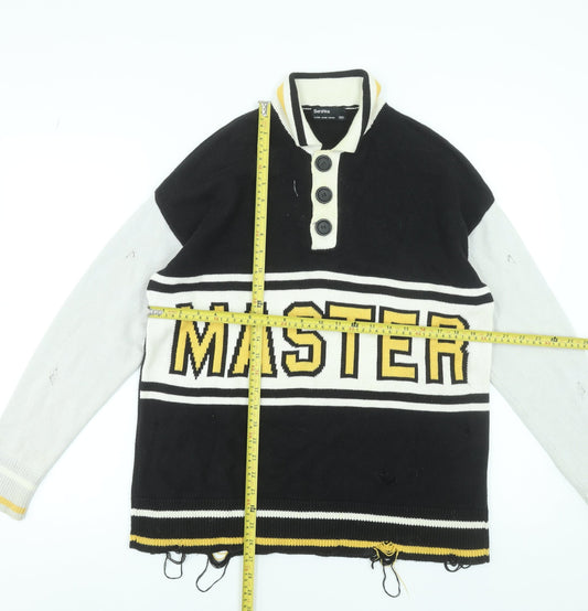 Bershka Women's Black XS Henley Jumper with College Graphic