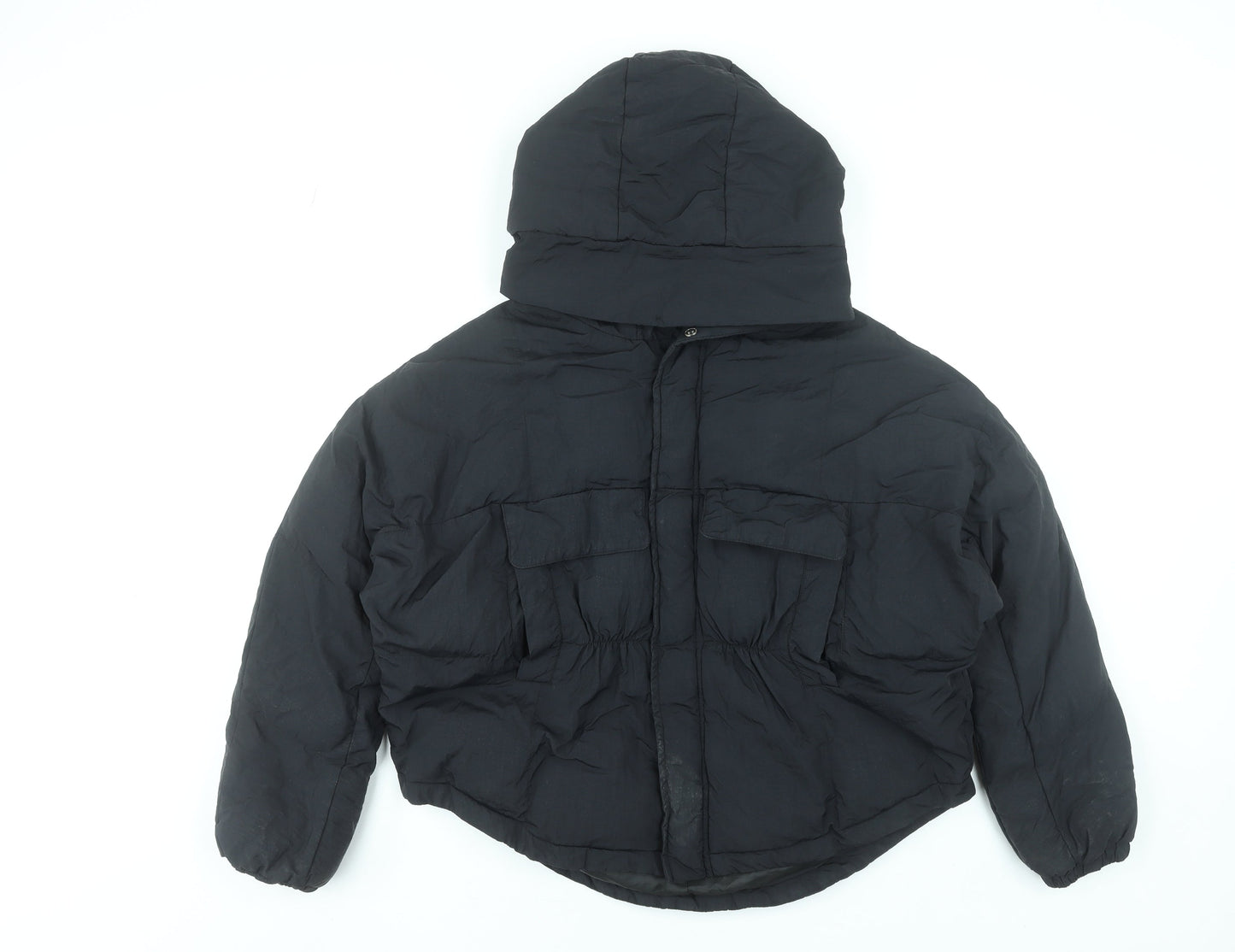 Boohoo Women’s Black Hooded Puffer Jacket Size 10 Winter Coat