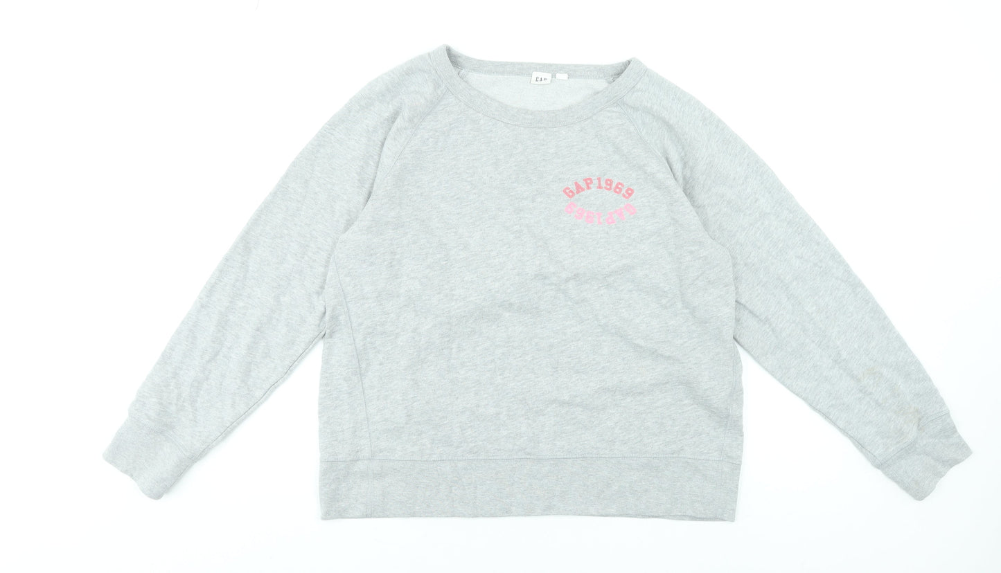 GAP Women Grey Crew Neck Pullover Sweatshirt L Cotton Blend Casual