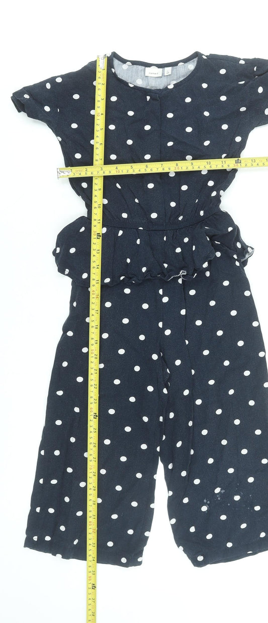 Name It Girls Blue Polka Dot Short Sleeve Viscose Jumpsuit 7 Years
