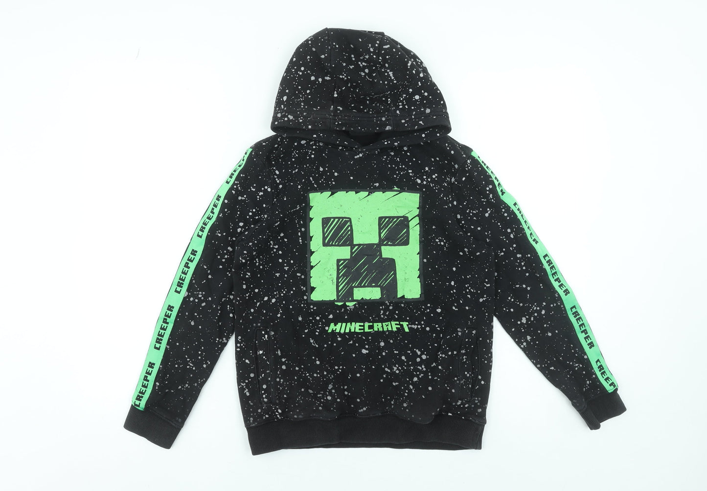 George Boys Black Minecraft Creeper Hoodie 10-11 Years Pullover Cotton Blend