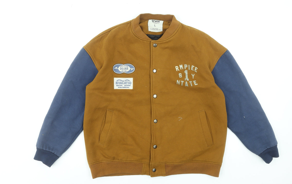Mens UK Size L Gujee Brown Varsity Jacket