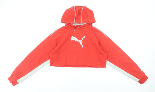 Puma Womens Red Cropped Hoodie UK Size 10-12 Cotton Blend