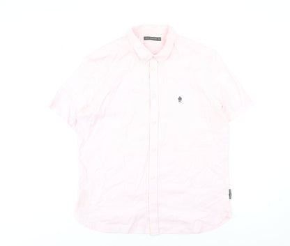 French Connection Men's Pink XL Button-Down Short Sleeve Cotton Shirt