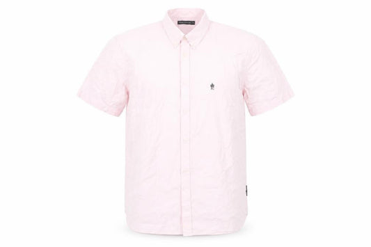 Front view of French Connection Men's Pink XL Button-Down Short Sleeve Cotton Shirt
