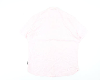 French Connection Men's Pink XL Button-Down Short Sleeve Cotton Shirt