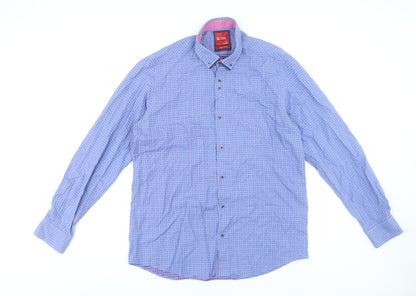 6th Sense Men's Blue Geometric Egyptian Cotton Formal Shirt XL