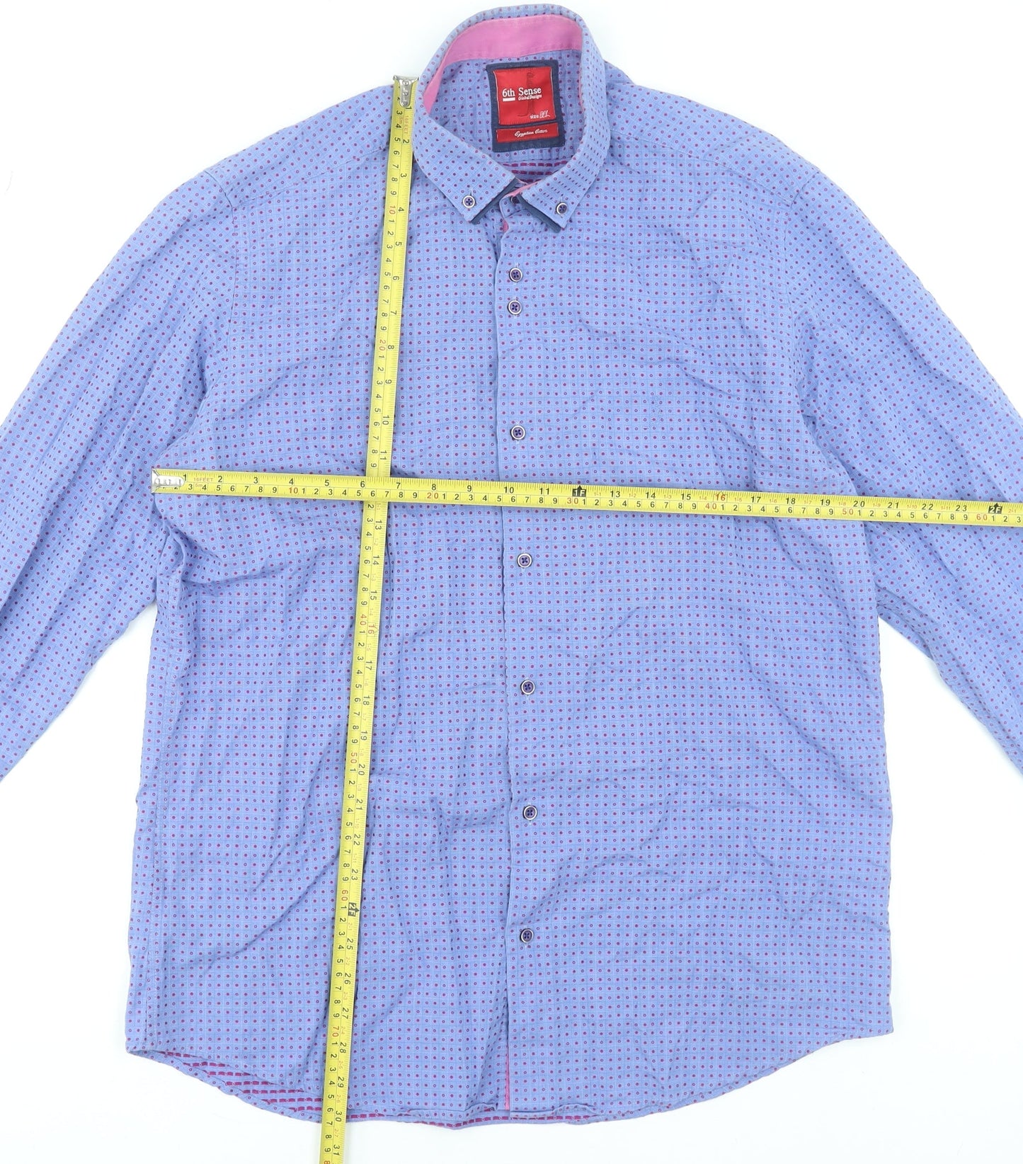6th Sense Men's Blue Geometric Egyptian Cotton Formal Shirt XL
