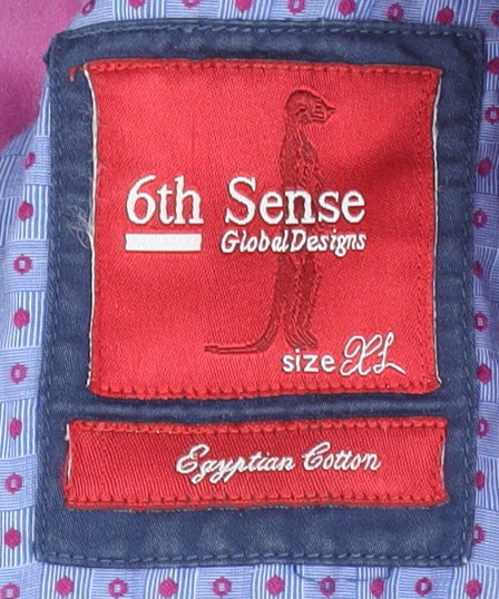 6th Sense Men's Blue Geometric Egyptian Cotton Formal Shirt XL