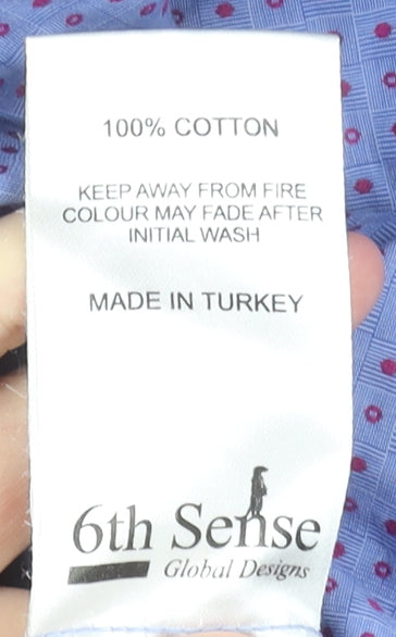 6th Sense Men's Blue Geometric Egyptian Cotton Formal Shirt XL