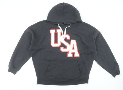Primark Women's Black USA Pullover Hoodie Size L 14-16 Cotton Blend