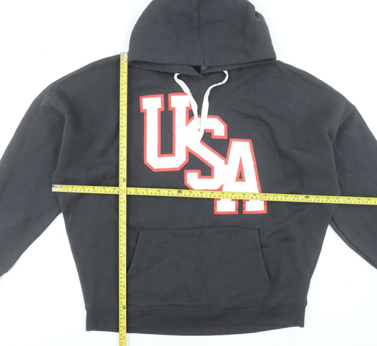 Primark Women's Black USA Pullover Hoodie Size L 14-16 Cotton Blend