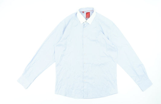 Benetti Luxury Men Blue 16.5 Tapered Long Sleeve Cotton Shirt