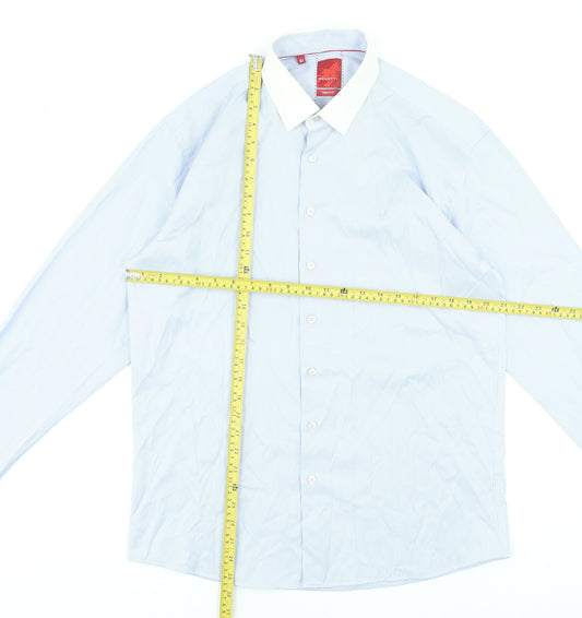 Benetti Luxury Men Blue 16.5 Tapered Long Sleeve Cotton Shirt