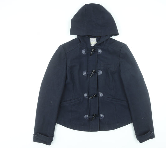 Fat Face Women's Blue Wool Blend Hooded Duffle Coat Size 14