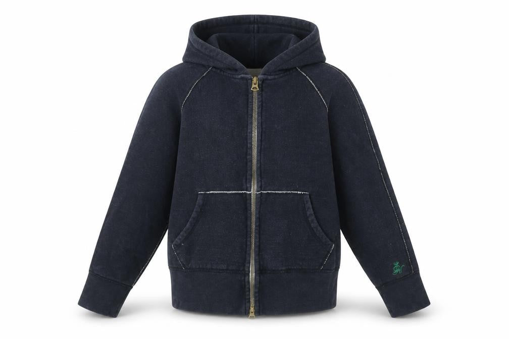 Front view of Dessin girls’ black full zip fleece hoodie, size 2, years made in japan