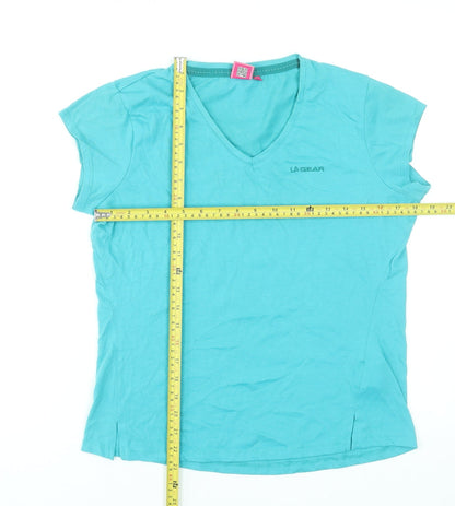 LA Gear Women's Blue V-Neck Short Sleeve Basic T-Shirt Size 14