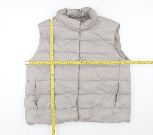 Primark Womens Grey Puffer Waistcoat L Lightweight Quilted Zip
