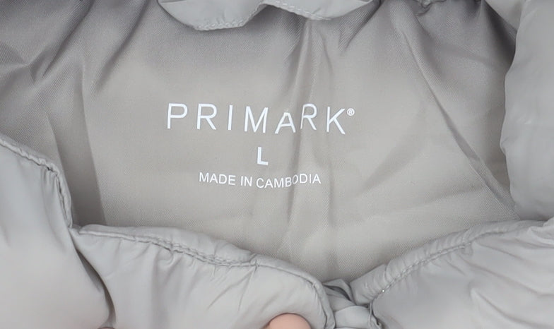 Primark Womens Grey Puffer Waistcoat L Lightweight Quilted Zip