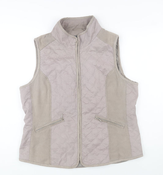 Laura Ashley Women’s Beige Quilted Suede Trim Waistcoat UK 18