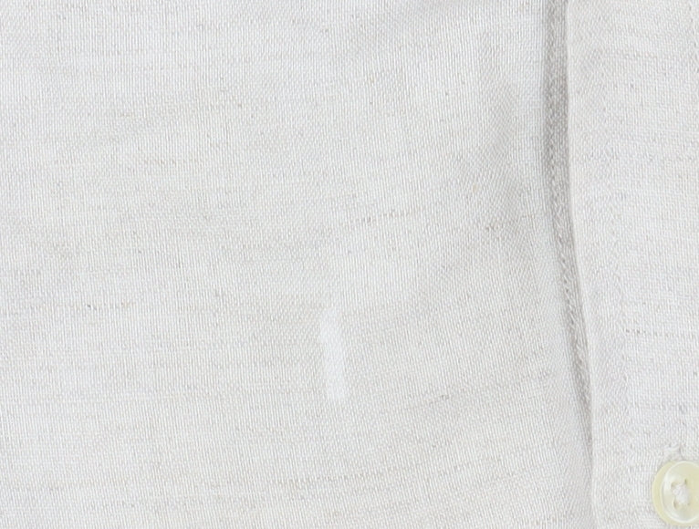 Zara Man Beige Slim Fit Linen Blend Band Collar Long Sleeve Shirt Size S