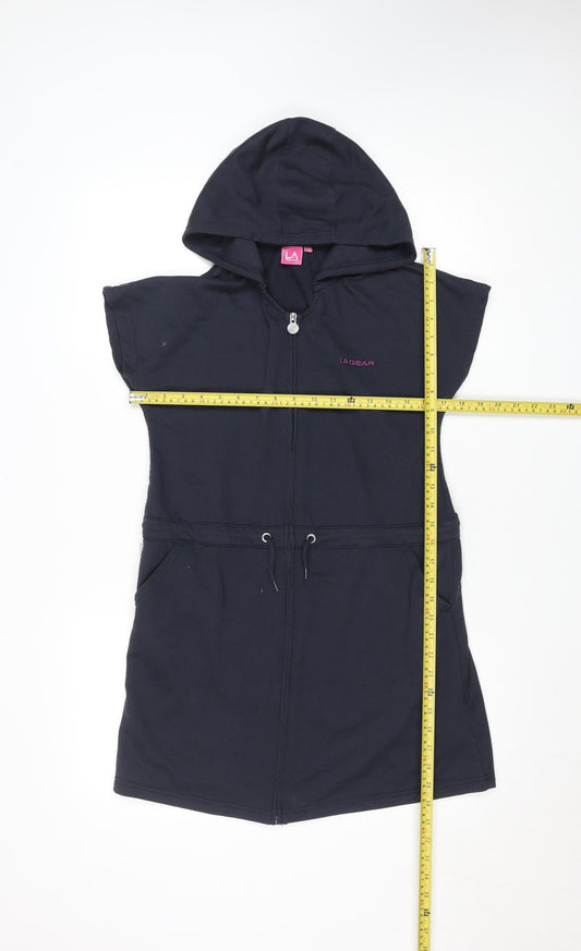 LA Gear Women's Black Hooded Sleeveless Zip Jacket Size 10