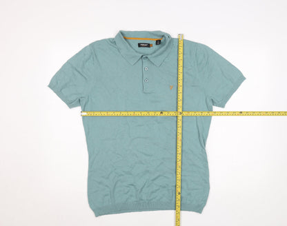 Farah Vintage Men's Green Knit Polo Shirt L Short Sleeve Collared