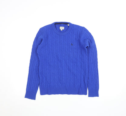 Jack Wills Women's Blue Cable-Knit Merino Wool Jumper Size 12