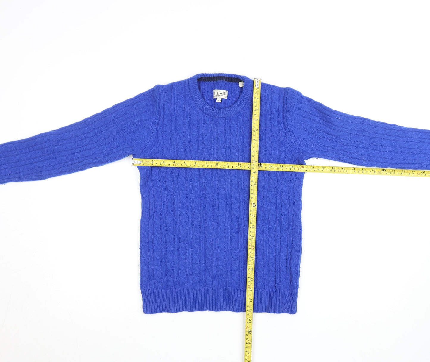 Jack Wills Women's Blue Cable-Knit Merino Wool Jumper Size 12