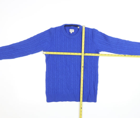 Jack Wills Women's Blue Cable-Knit Merino Wool Jumper Size 12