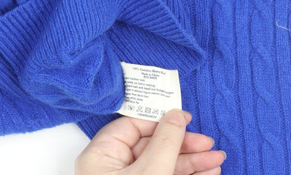 Jack Wills Women's Blue Cable-Knit Merino Wool Jumper Size 12