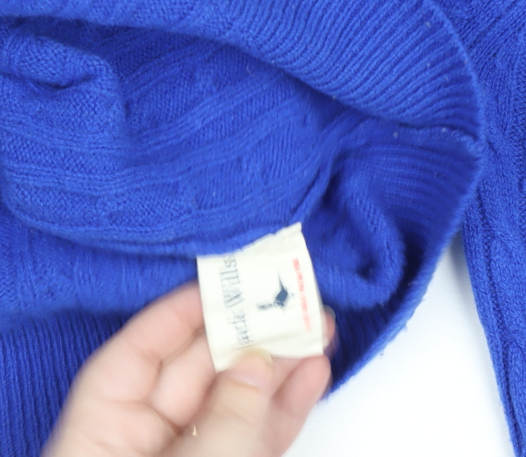 Jack Wills Women's Blue Cable-Knit Merino Wool Jumper Size 12