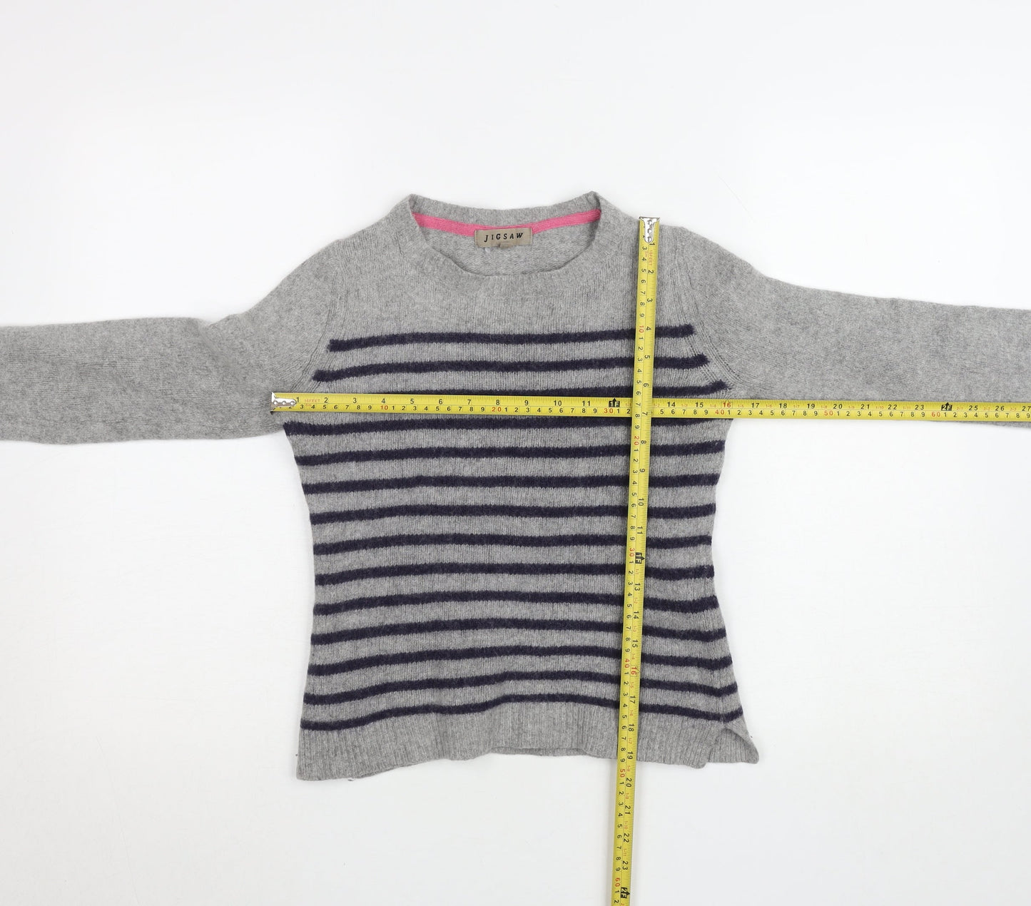 Jigsaw Women’s Grey Striped Wool Cashmere Jumper Size M