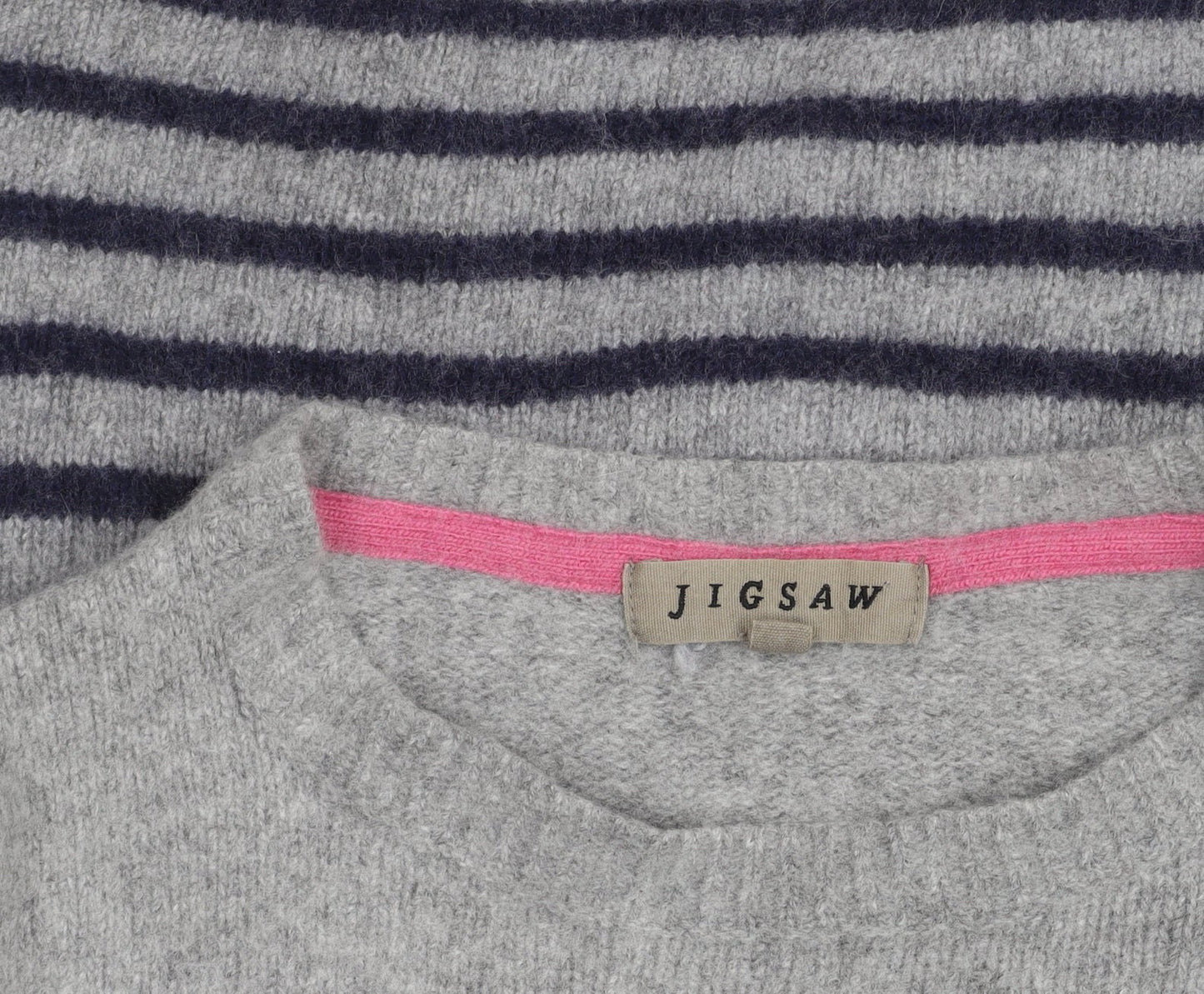 Jigsaw Women’s Grey Striped Wool Cashmere Jumper Size M