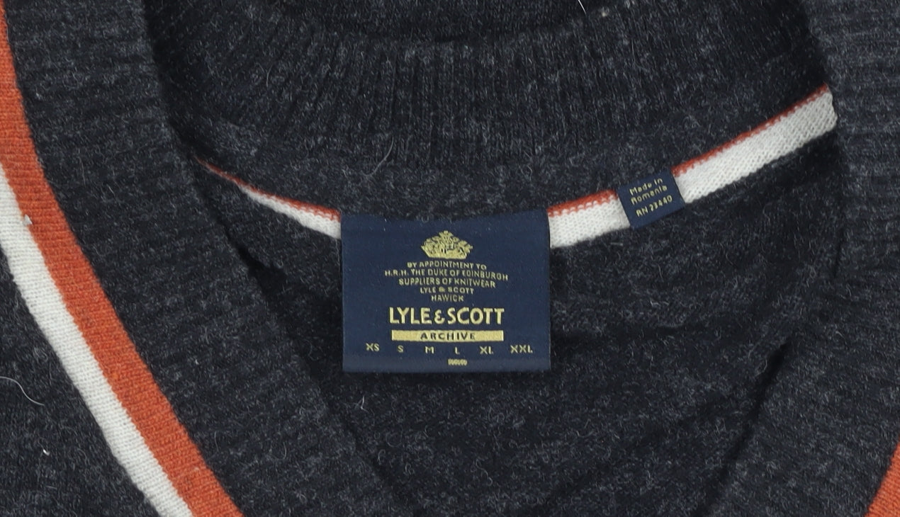 Lyle & Scott Men's Grey Wool V-Neck Sleeveless Vest Jumper Size L