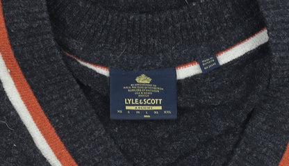 Lyle & Scott Men's Grey Wool V-Neck Sleeveless Vest Jumper Size L