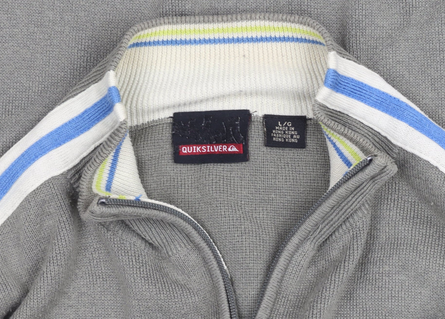 Quiksilver Men's Grey Full Zip Knit Jumper L Regular Fit