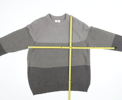 TOG24 Men's Grey XL Cotton Crew Neck Striped Jumper