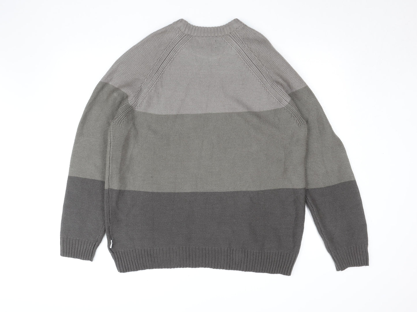 TOG24 Men's Grey XL Cotton Crew Neck Striped Jumper