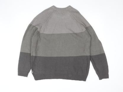 TOG24 Men's Grey XL Cotton Crew Neck Striped Jumper