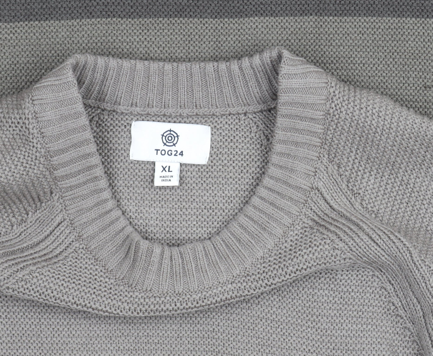 TOG24 Men's Grey XL Cotton Crew Neck Striped Jumper