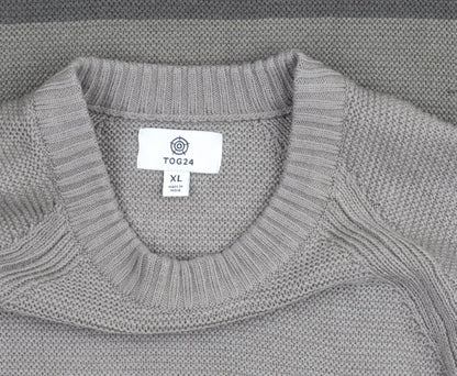 TOG24 Men's Grey XL Cotton Crew Neck Striped Jumper