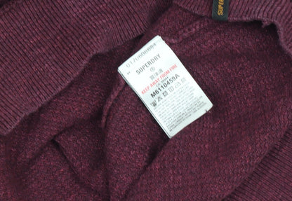 Superdry Mens Red Waffle-Knit Cotton Pullover Jumper Size M