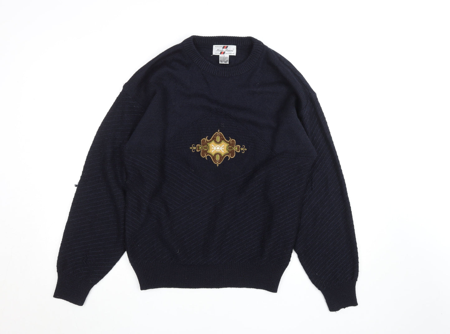 Monte Masone Men's Blue Wool Blend Crew Neck Jumper Size S Vintage Style