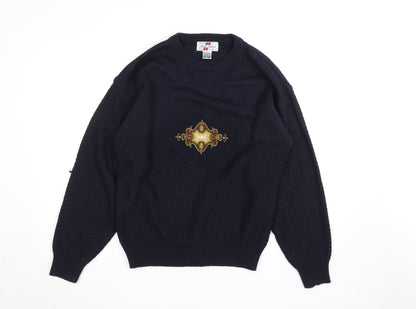 Monte Masone Men's Blue Wool Blend Crew Neck Jumper Size S Vintage Style