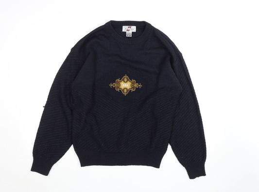 Monte Masone Men's Blue Wool Blend Crew Neck Jumper Size S Vintage Style