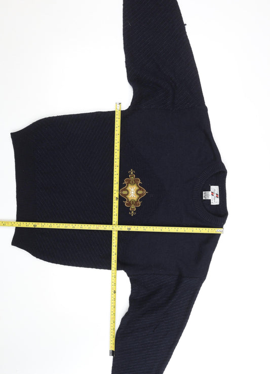 Monte Masone Men's Blue Wool Blend Crew Neck Jumper Size S Vintage Style