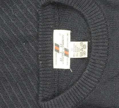 Monte Masone Men's Blue Wool Blend Crew Neck Jumper Size S Vintage Style
