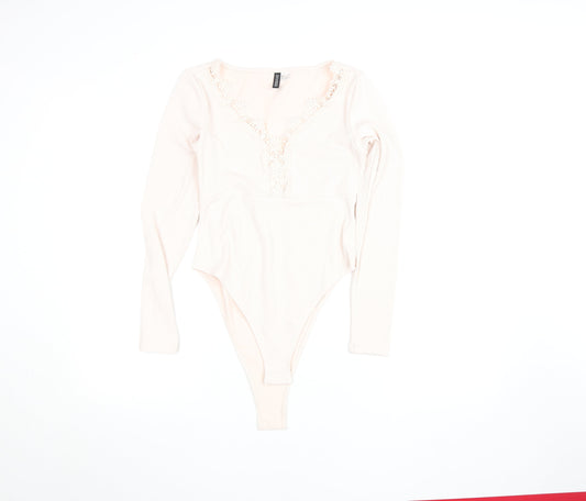 H&M Divided Women Beige Lace Long Sleeve Bodysuit Size L